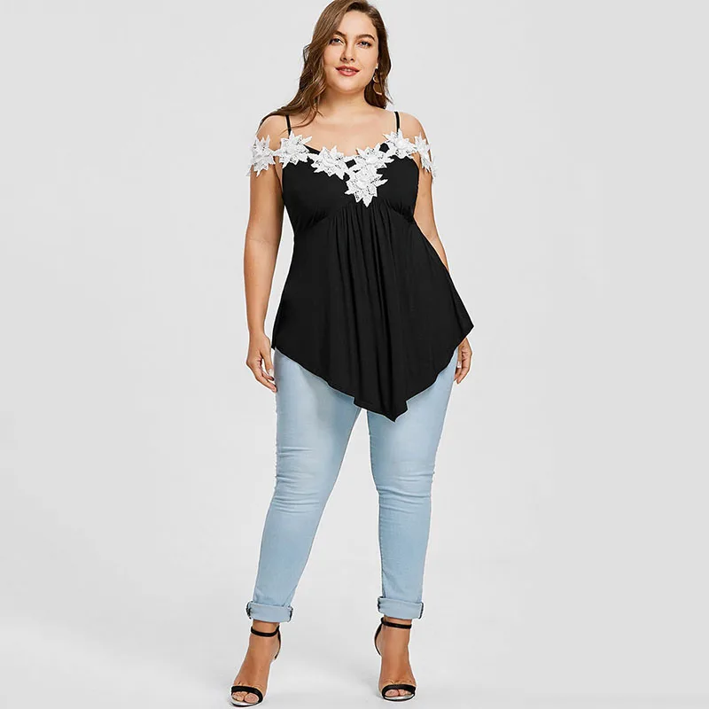 PlusMiss размера плюс 5XL белые цветочные кружева крючком топ на тонких бретелях