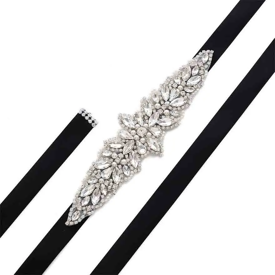 

MOLANS Delicate Water Drill Pearls Diamonds Appliques Girdles for Temperament Goddess Silk Satin Hand-binding Ribbon Bridal Sash