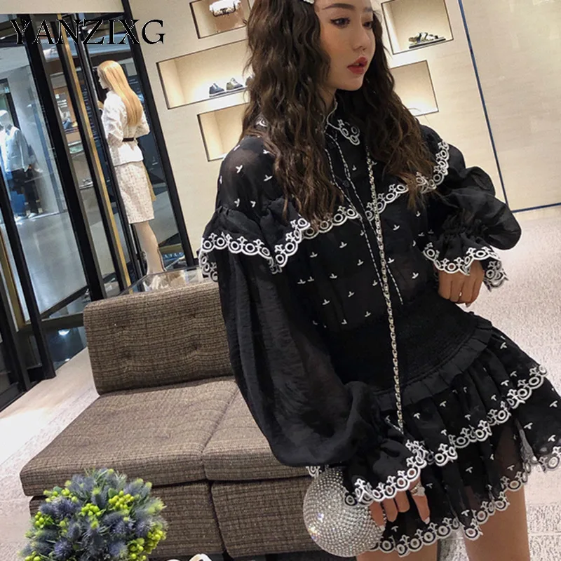 2019 Весна Лето сексуальное платье набор для женщин Черный Белый Вышивка Длинные