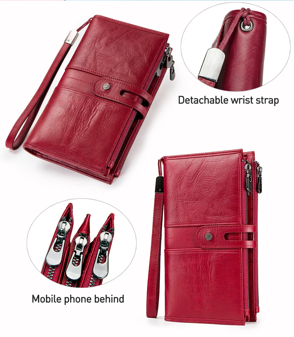 Cellphone Clutch Bag For Ladies Genuine Leather Women Wallets High Quallity Zipper Coin Purse Card Holder Trifold Long Wallet