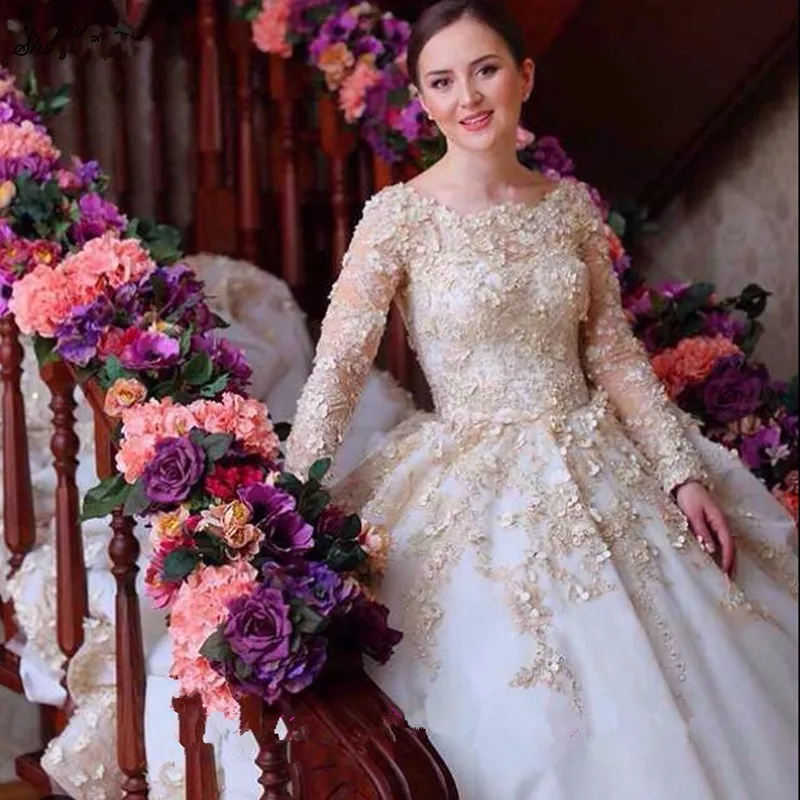 Роскошные свадебные платья винтажные кружевные мусульманские Vestido De Noiva Соборные Бальные платья с длинными рукавами свадебное платье