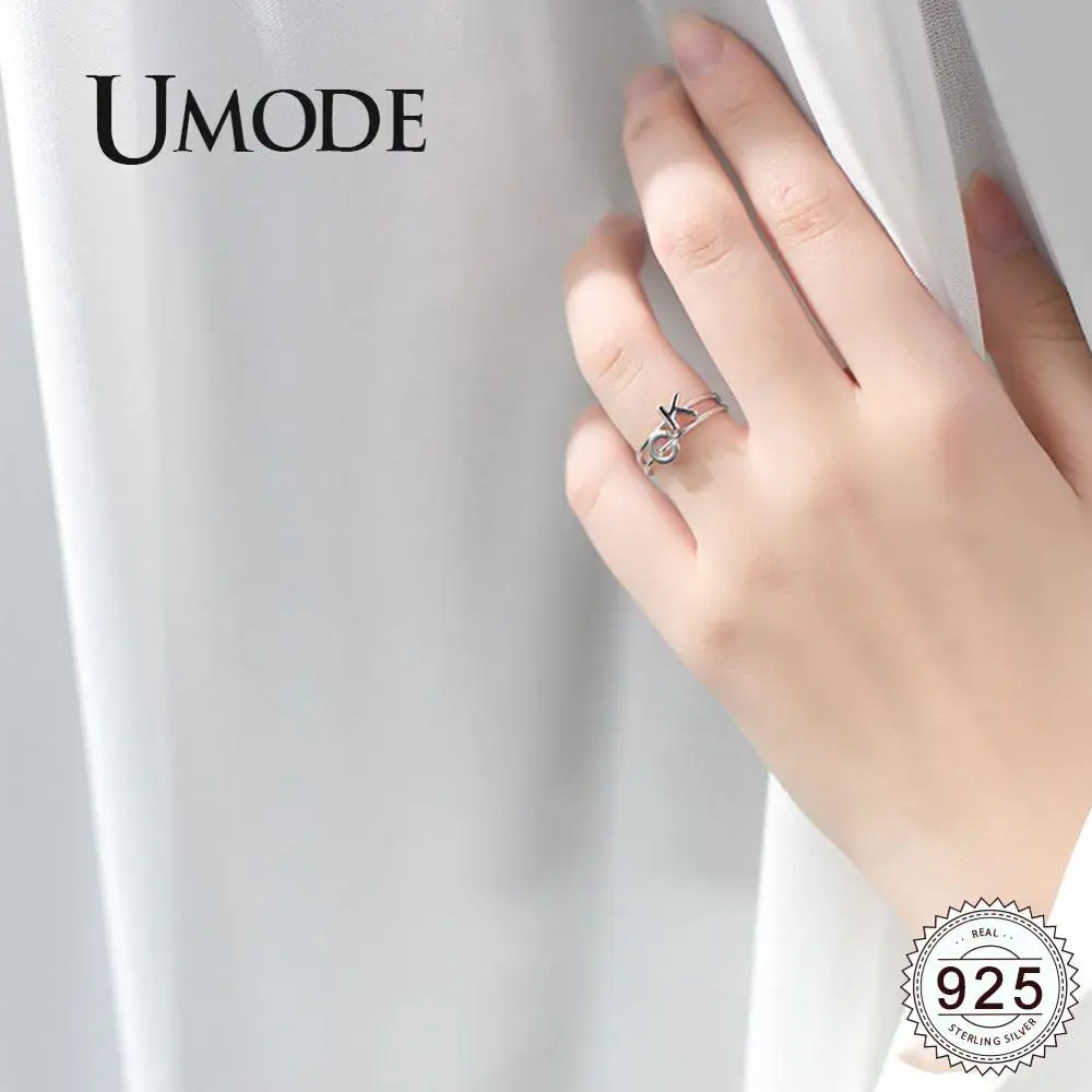 Женские серебряные кольца с буквами UMODE регулируемые Открытые Кольца из
