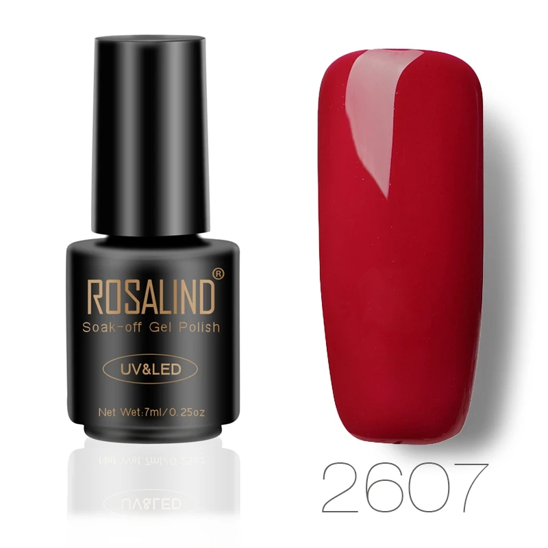 RA2607 ROSALIND гель 1S P+ черный флакон 7 мл красный чистый Цвет Гель-лак для ногтей замачиваемый Полупостоянный высушенный УФ светодиодный лак для ногтей - Цвет: RA2607