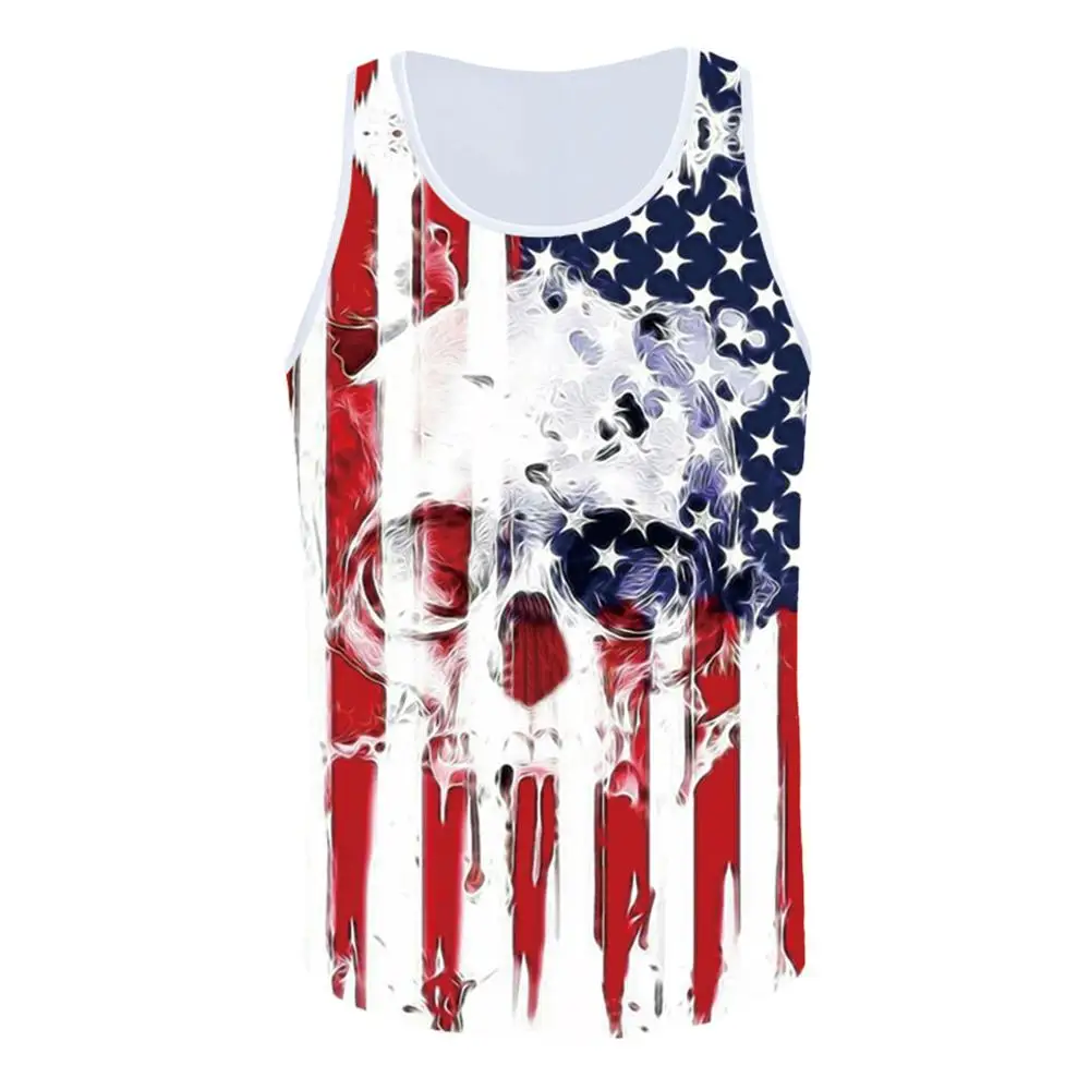 Мужская майка без рукавов с принтом черепа дышащая для бодибилдинга летняя белая