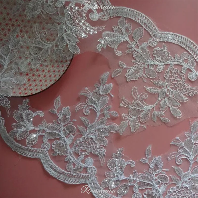 Delicate 1m White/Ivory Sequin Cording Fabric Flower Venise Venice Mesh Lace Trim Applique Sewing Craft for Wedding Dec. 21.5cm | Дом и сад
