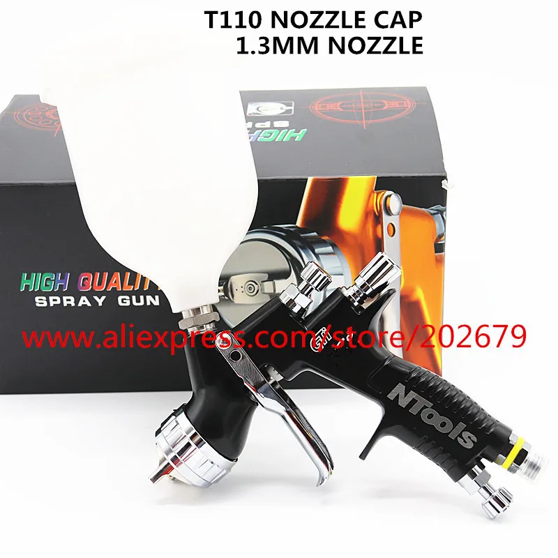 black T110 1.3MM 1,3/1,8 мм Профессиональный пистолет-распылитель сопло T110/TE20 GTI на водной основе Краскораспылитель воздуха/Автомобильный Краскораспылитель/пистолет-распылитель/пневматические инструменты - Цвет: black T110 1.3MM