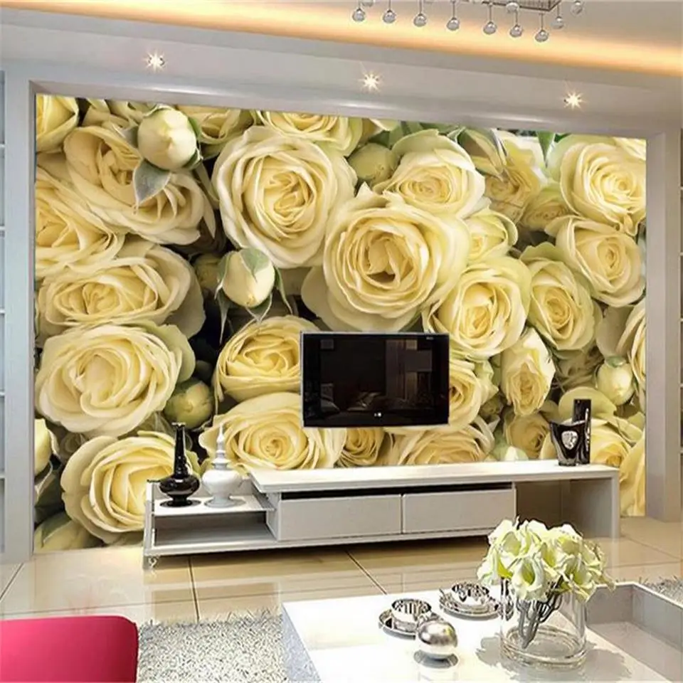 

3D обои по индивидуальному размеру, фотообои для гостиной, желтая роза, цветы, кластеры, живопись, фон, нетканые обои для стен 3d