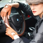 Женские перчатки из натуральной кожи Deerskin, однотонные перчатки без пальцев для взрослых, перчатки для вождения без пальцев