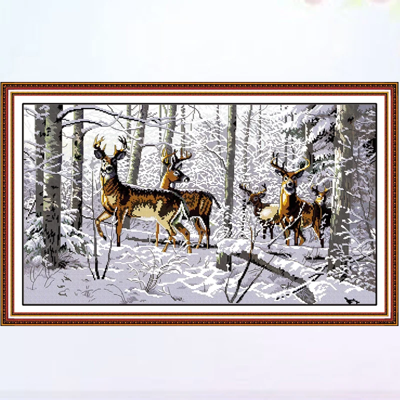 Joy sunday Antelopes In The Snow Cross Stitch Patterns Charts Designs Needlework Embroidery Stamped or Counted Cross Stitch Sets