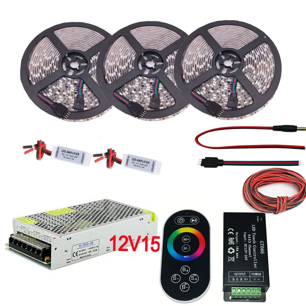 5050 SMD RGB светодиодная лента Набор 60led/m DC12V 5 M 20 Светодиодная гибкая лампа + адаптер
