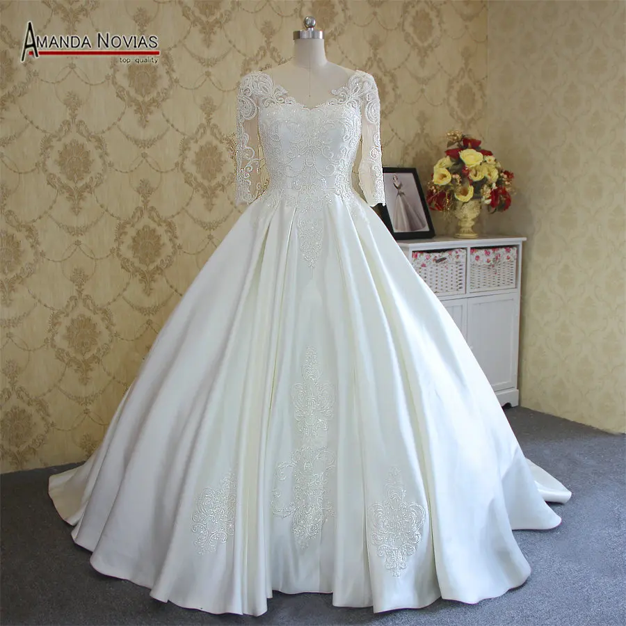 Новинка 2018 модная Кружевная аппликация с рукавом три четверти|pearl wedding dress|fashion