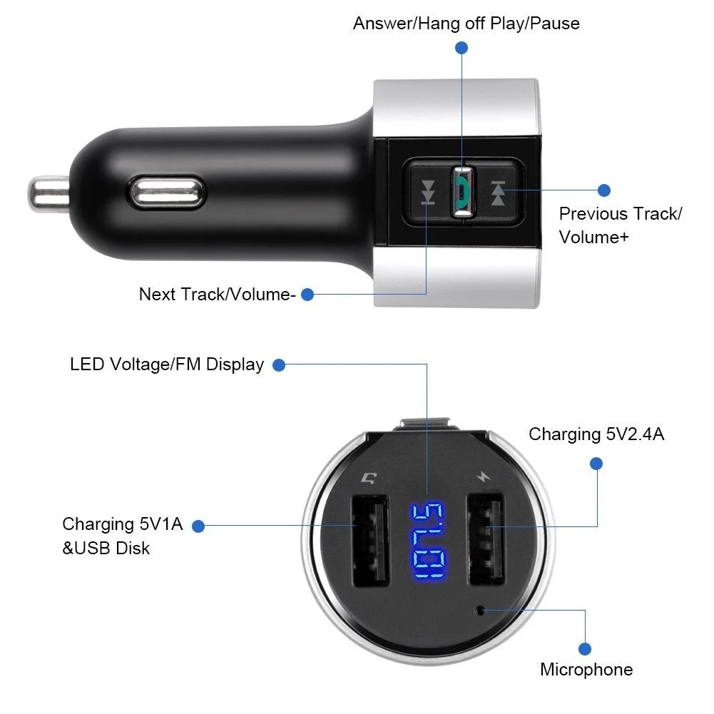 SRUIK Fm передатчик Bluetooth Автомобильный Mp3 плеер двойной USB беспроводной громкой