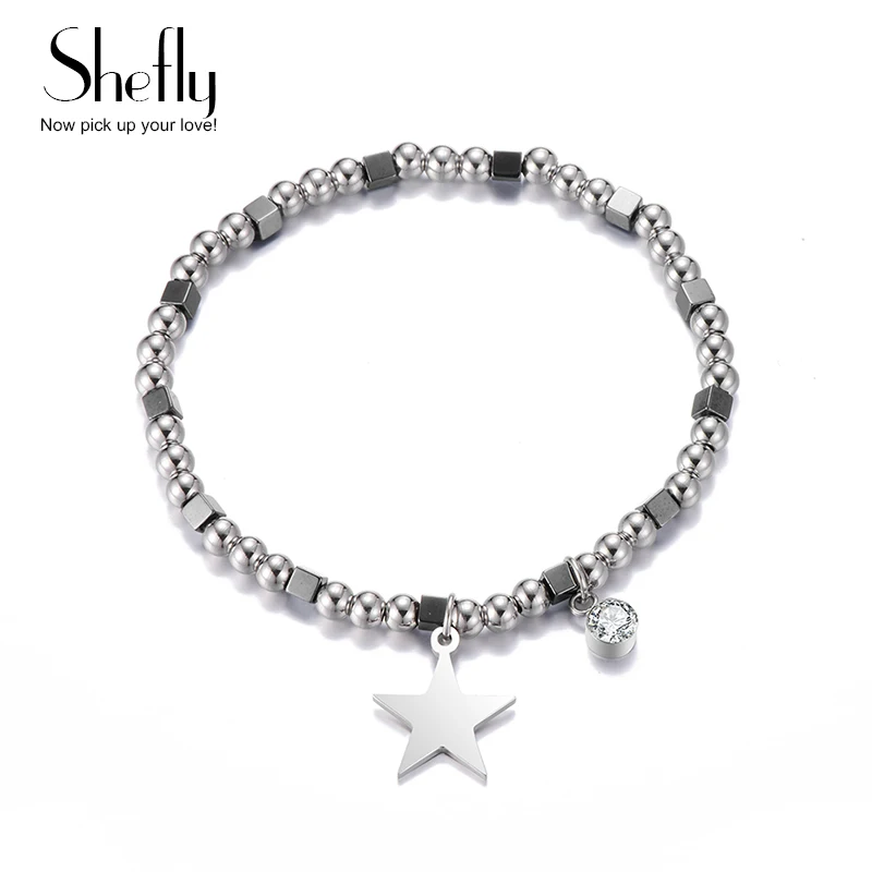 

Cute Star Heart Charms Bracelets for Women Stainless Steel Cubes Beads Bangle Classic Fashion Jewelry Femme Valentine Gifts 2019