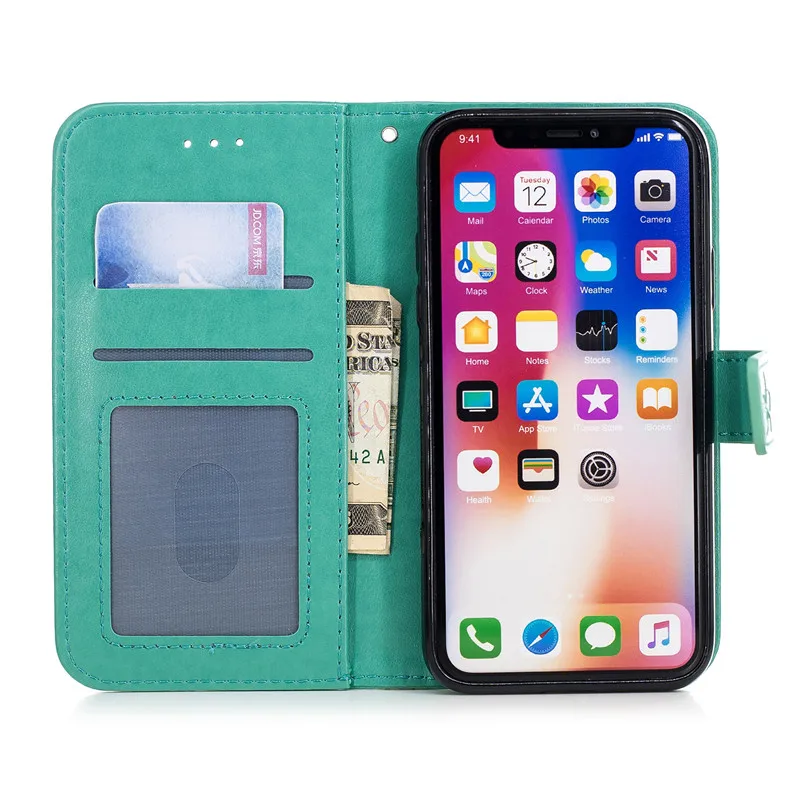 Кожаный TPU мягкий чехол для iPhone X флип-чехол-бумажник с отделением карт 7 8 plus 5 5S se 6s