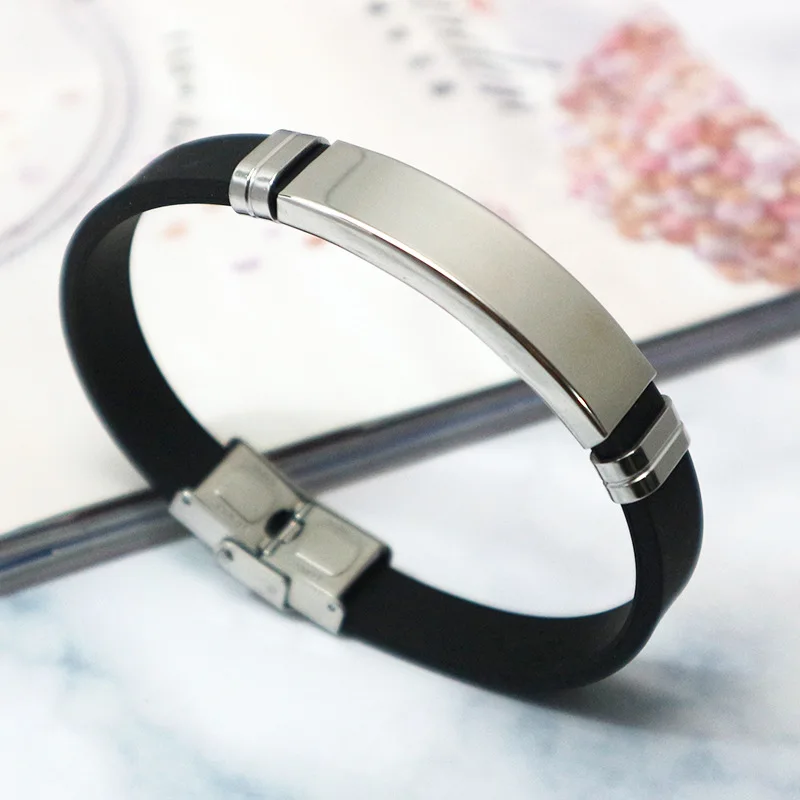 Wonlife серебряный цвет Титан Нержавеющая сталь Черный силиконовый браслет на запястье для мужчин ювелирные изделия Рождественский подарок