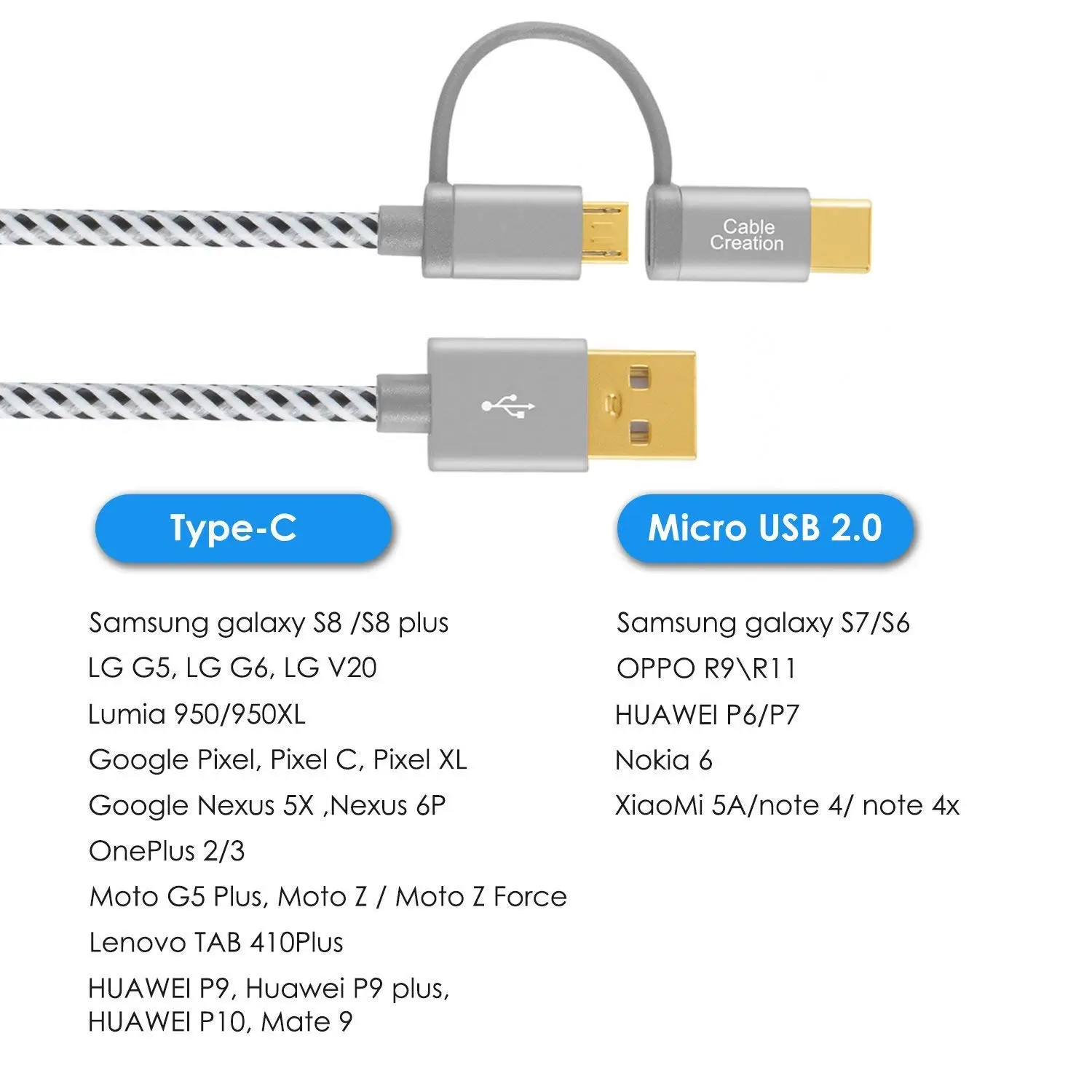 Кабель CableCreation 2 в 1 Type C OTG 480 Мбит/с USB и Micro 3A кабель для быстрой зарядки Xiaomi Samsung Galaxy