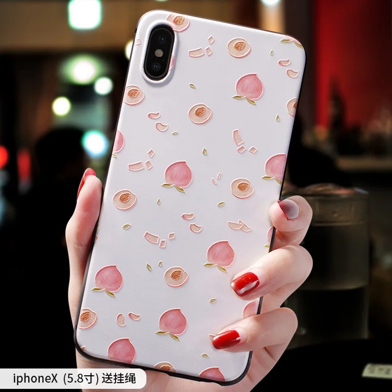 Cartoon Cute avocado peach Emboss case For Iphone XS MAX X XR 7 8 Plus cover 6 6S PLUS |