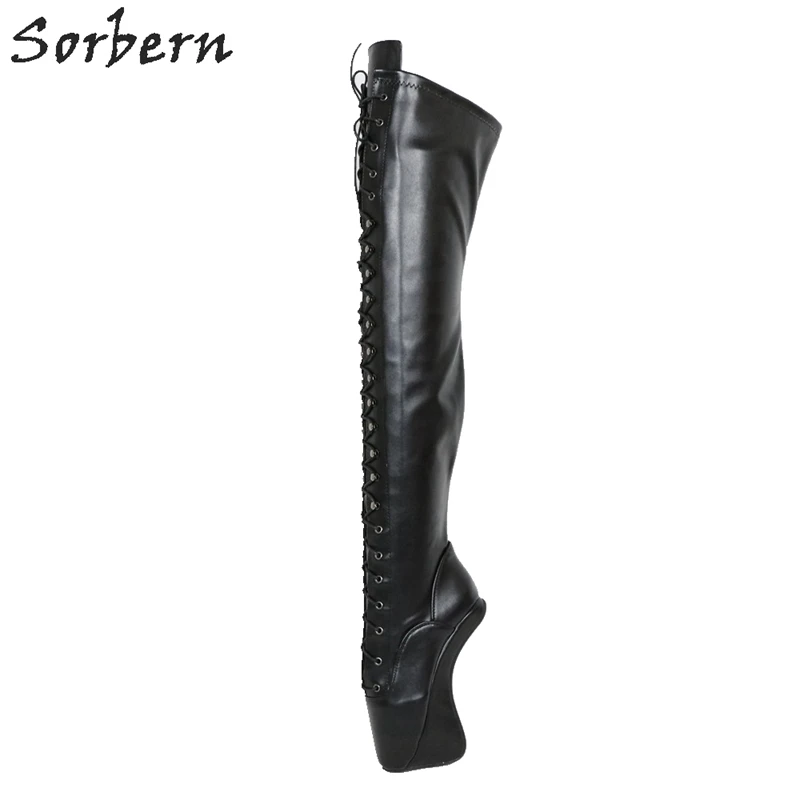Sorbern/женские сапоги на каблуке копытце до середины бедра с перекрестной