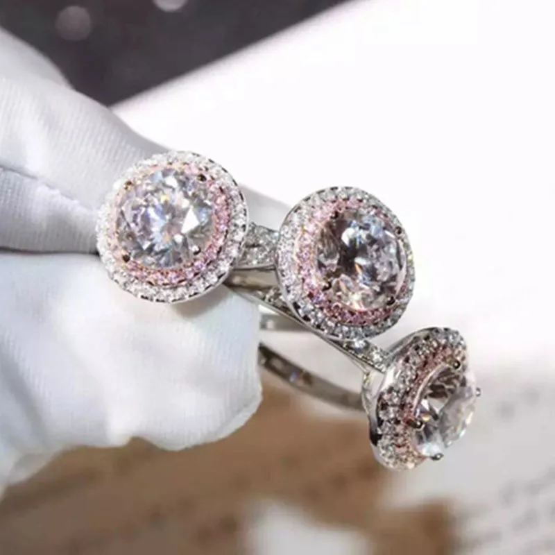 Модные ювелирные изделия S925 Стерлинговое кольцо s925 круглое 2ct Диамант розовый 2