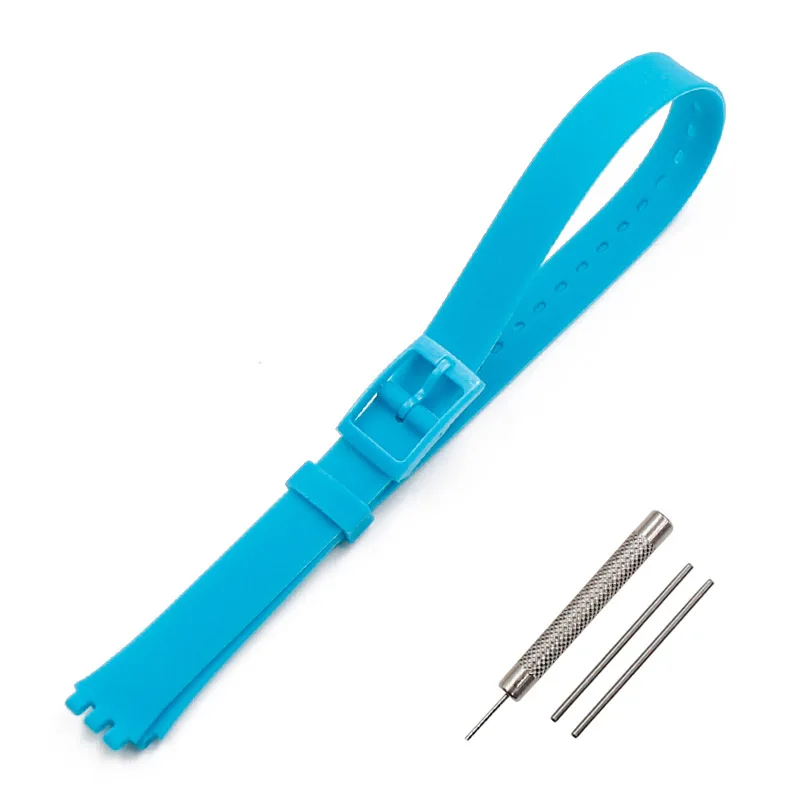 Пряжка 12 мм силиконовый ремешок женские аксессуары для часов Swatch LW143 LB131 LB170 LS115 длинный детский ремешок для часов - Цвет ремешка: Turquoise blue