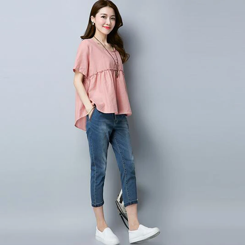 Mara алее Женщины баски Топы синяя рубашка летние блузки Большие размеры Одежда WH022