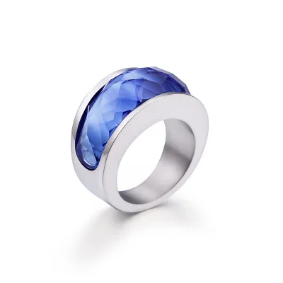 blue(Silver) Роскошные женские обручальные кольца из нержавеющей стали 316L с кристаллами, кольца с цветным камнем для девушек и девушек, вечерние ювелирные изделия, подарки - Цвет основного камня: blue(Silver)