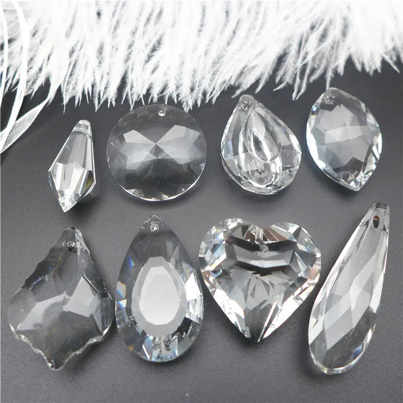 

clear white crystal pendants pear/heart/round/flower shape glass chandelier lamp cutain drop jewelry DIY accessories findings k9