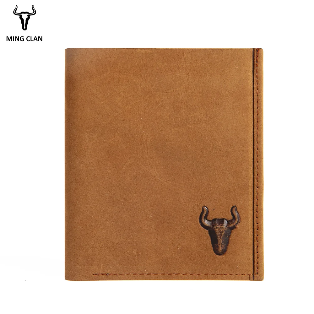Mingclan Crazy Horse Vintage Designer Genuine Cowhide Leather Men Short Wallet Purse Card Holder Coin Purse Pocket Male Wallets