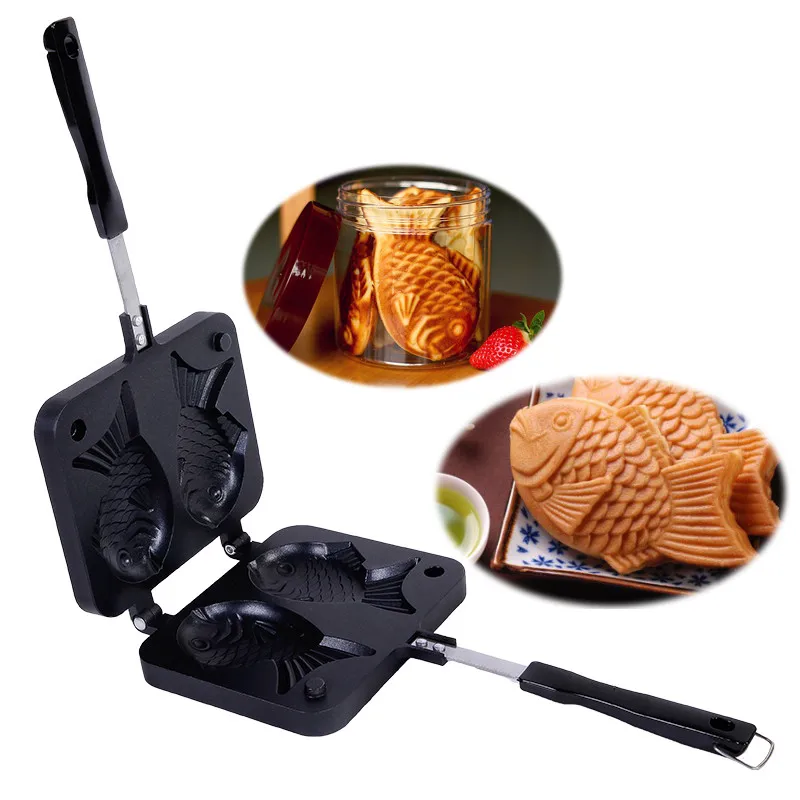 

Free Shipping Taiyaki Japanese Fish-Shaped Bakeware Waffle Pan Maker 2 Cast Home Cake Tools