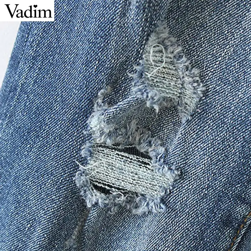 Vadim женские стильные винтажные джинсы с дырками повседневные длинные брюки ретро
