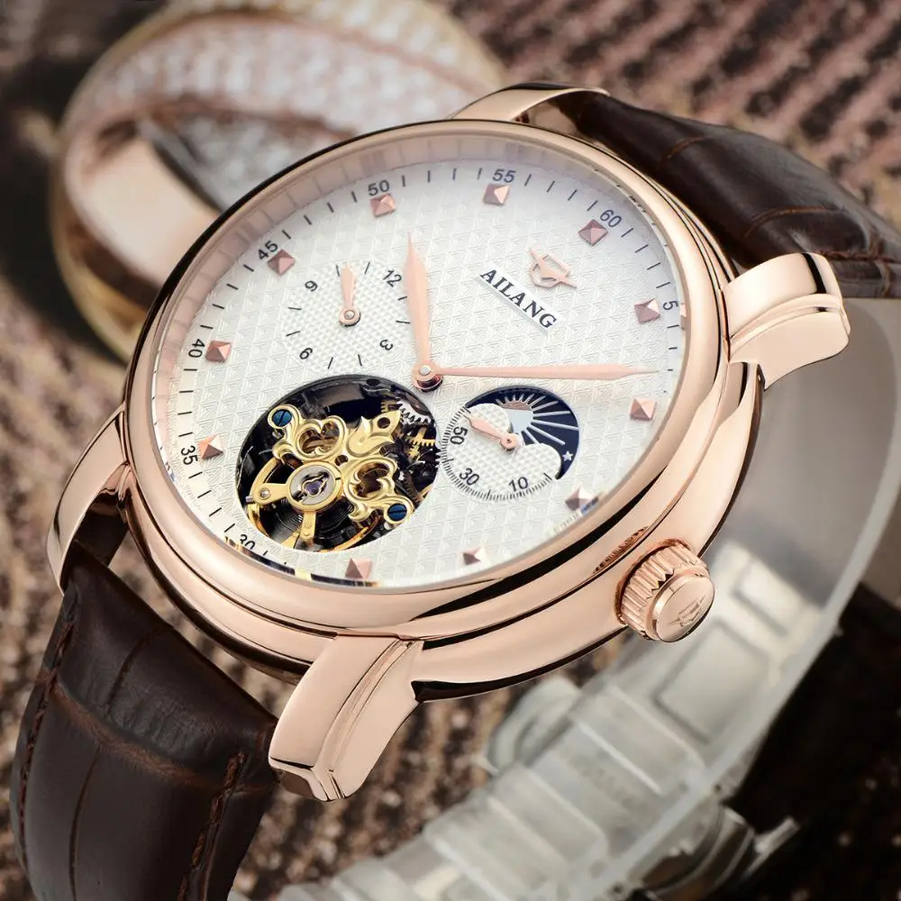Мужские автоматические часы AILANG Tourbillon деловые наручные из натуральной кожи с
