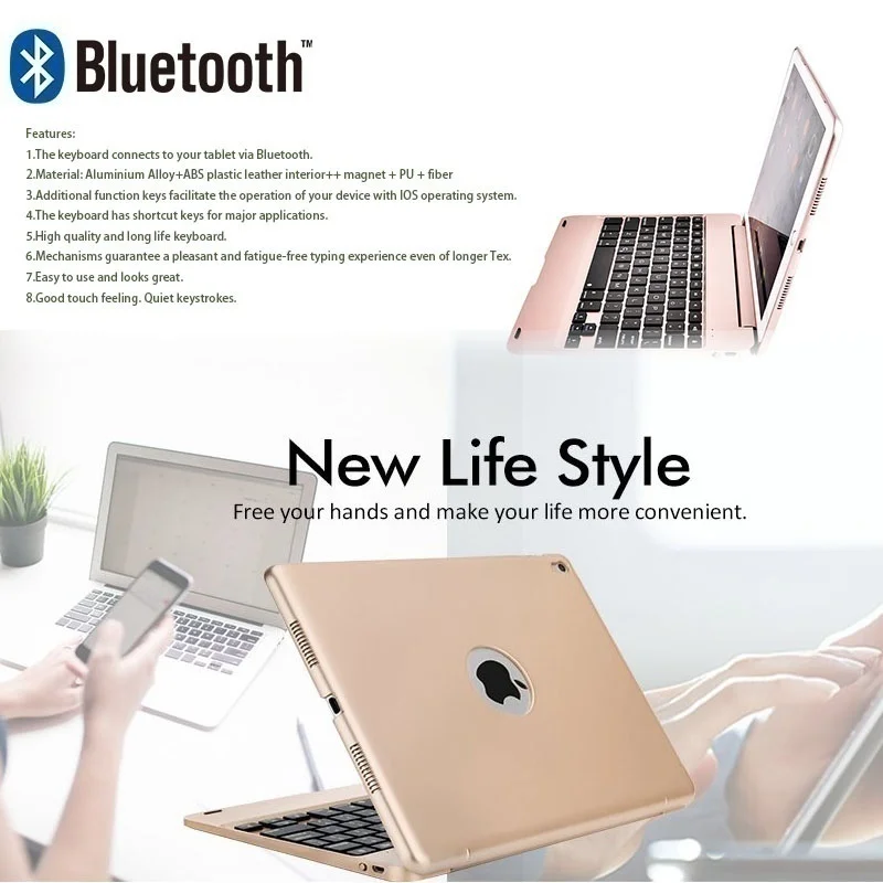 Новая клавиатура Bluetooth смарт-чехол для Apple, Pad Pro 9,7/iPad Air 2 корпус клавиатуры ABS стоял(Цвет: черный, серебряный, золотой, золото, розовое золото(как показано на рисунке