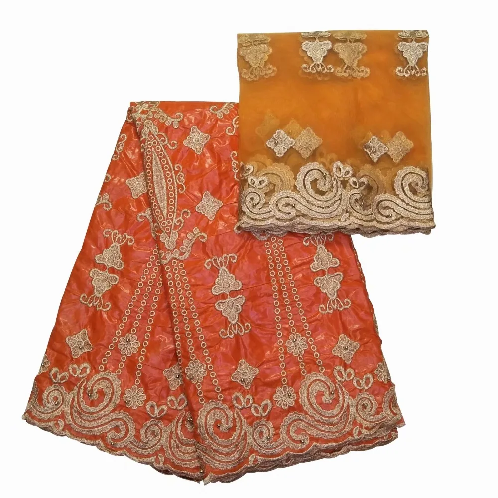 Tissu africain bazin brode getzner вышитые цветы с бусинами 5 + 2yds Швейцарский фатиновый