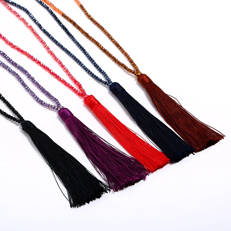 

LZHLQ New Tassel Necklace Silk Tassel Glass Beads Crystal Necklaces 90cm Long Necklace Women Gifts Fashion Bohemia Jewelry