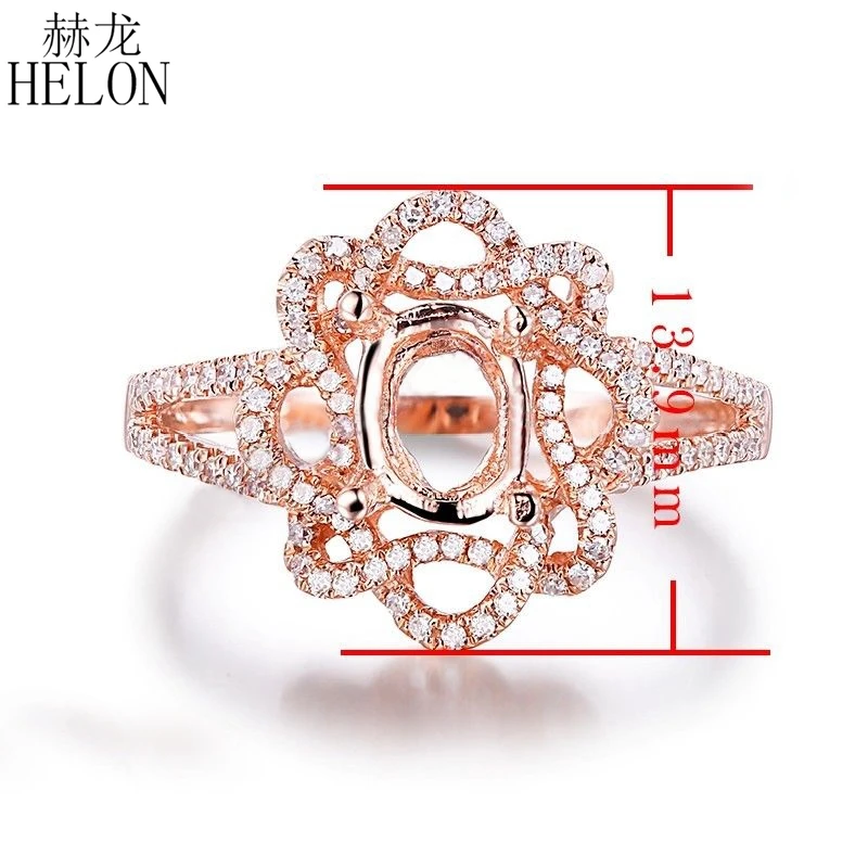 

HELON Real Natural Diamonds Semi Mount 7x5mm Oval Cut Fine Solid 14K Rose Gold Vantage Ring Jewelry Engagement Wedding Ring