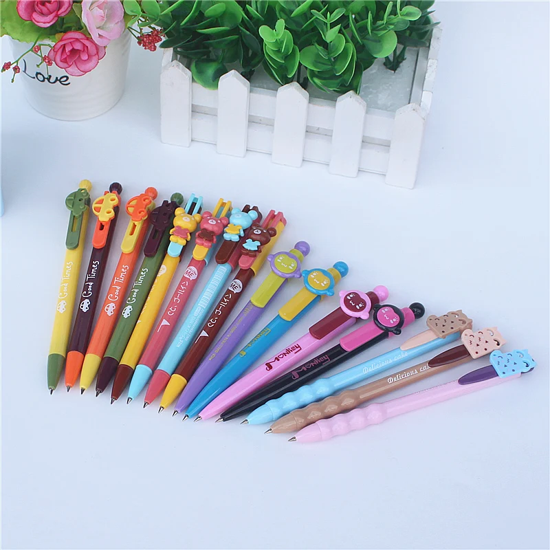 5 шт./лот пластиковая шариковая ручка с мультяшным декором для студентов офиса