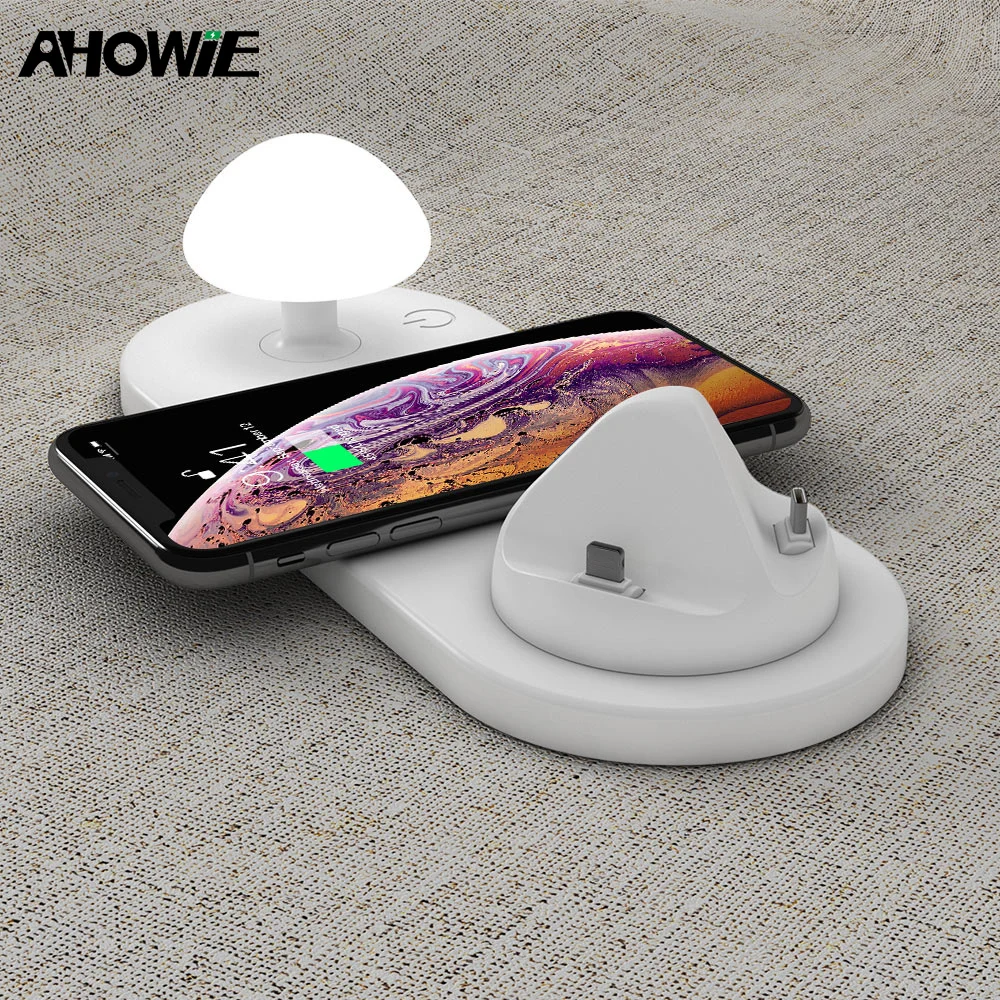 Ahowie 3в1 Qi Беспроводное зарядное устройство для IPhone/Micro/type-C гриб светодиодный свет