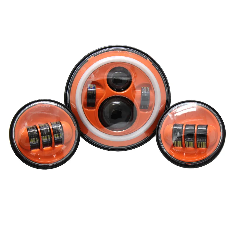 orange set 7 дюймов синий для Harley Moto светодиодный фонарь DRL Halo Кольцо+ 4," фары ближнего света для Harley Touring красный/оранжевый/синий набор для Харли - Цвет: orange set