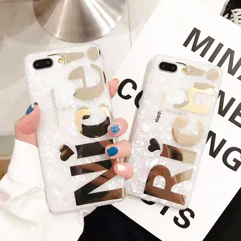Sdreefge Gold English Letters Conch Veins Phone Case For iphone XS Max X XR 8 7 6 S Plus Back Cover Fashion TPU Cases Retro Capa |