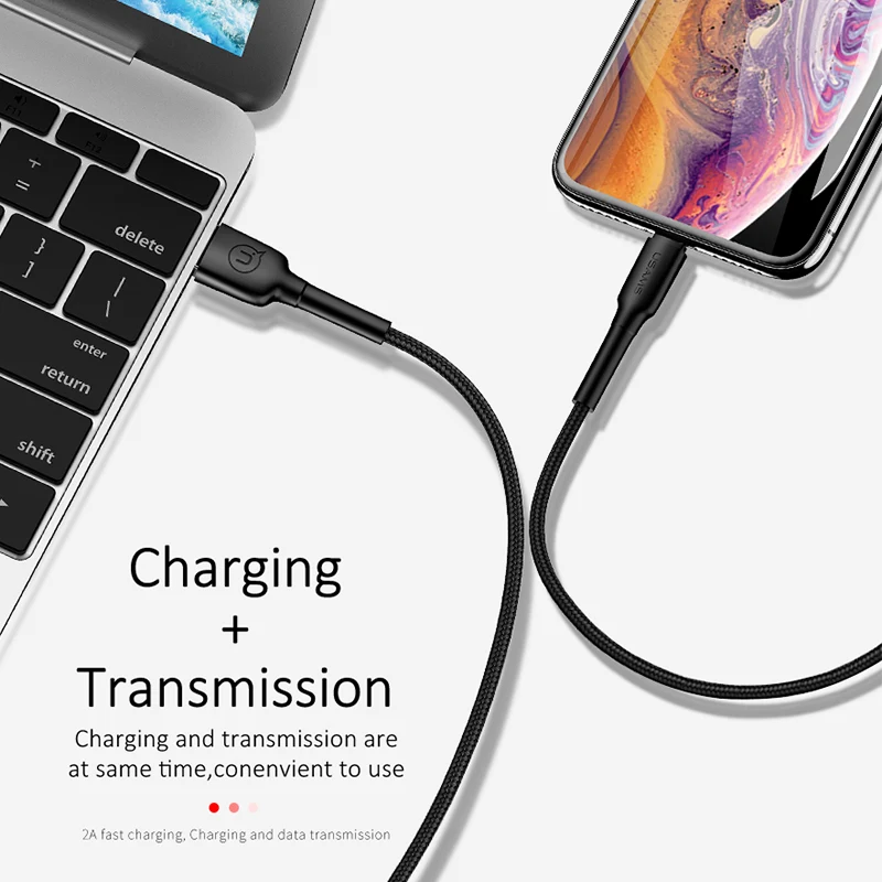USAMS Usb кабель для Iphone Xs Xr Max X 8 7 6 Plus 6s 5 Ipad Mini Быстрая Зарядка Кабели мобильный