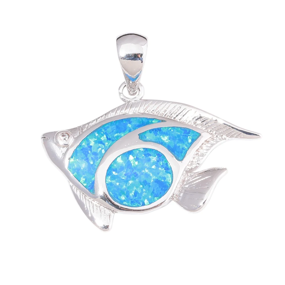 

CiNily Created Blue Fire Opal Fish Silver Plated Wholesalel Hot Sell Fashion for Women Jewelry Gift Pendant 28mm OD7050