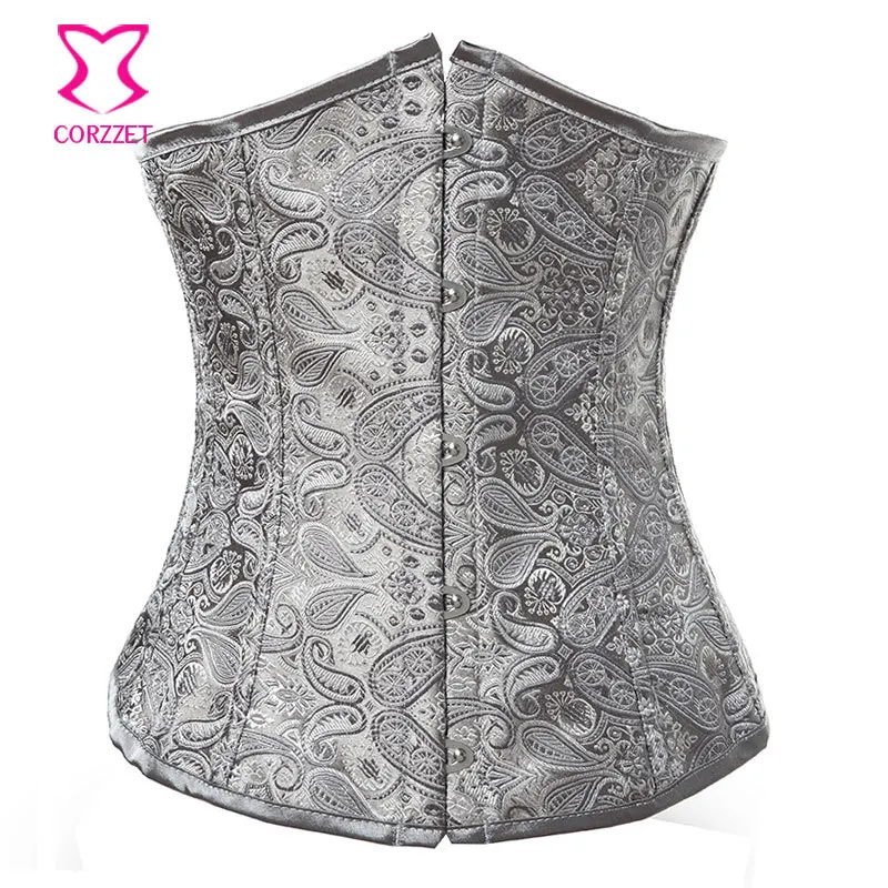 

Hot Grey Brocade Slimming Underbust Corset Gothic Waist Trainer Corsets And Bustiers Korsett For Women Sexy Burlesque Costumes