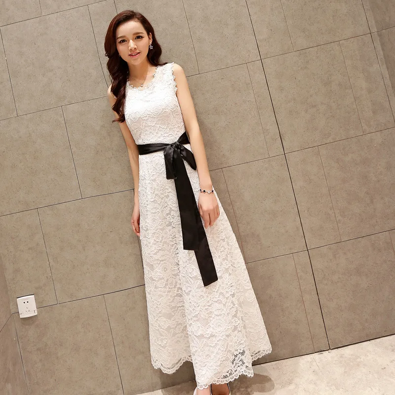 Новые женская летняя обувь модные кружевные платья белое платье черный длинное