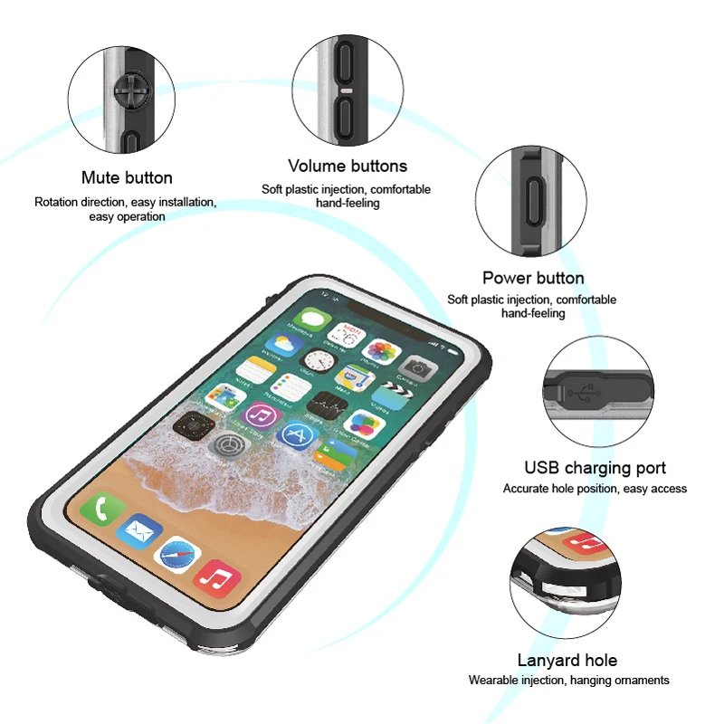 JKING for iphone X Waterproof Case Swimming Diving Surfing Watertight Cover Apple Full Protect Phone Bag Functional Keys |