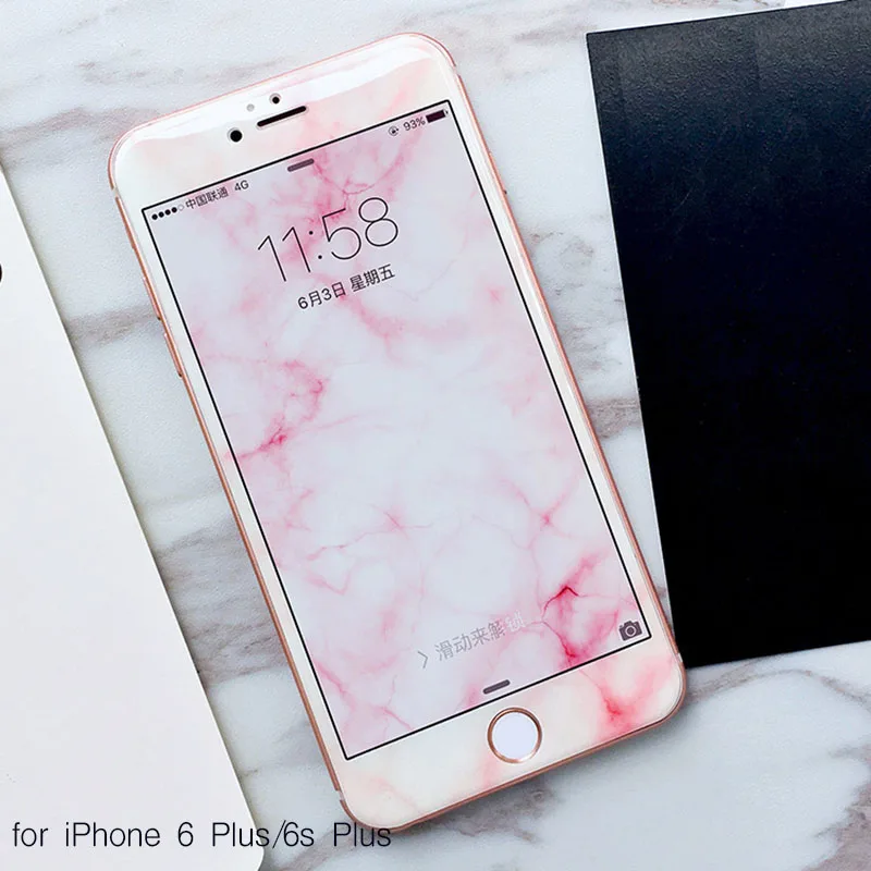 Крутая мраморная защита для экрана из закаленного стекла для iPhone 8, 8 Plus, 6, 6 S, 6 Plus, 7, 7 Plus, полное покрытие, 3D изогнутая декоративная пленка - Цвет: for I6 6s plus Pink