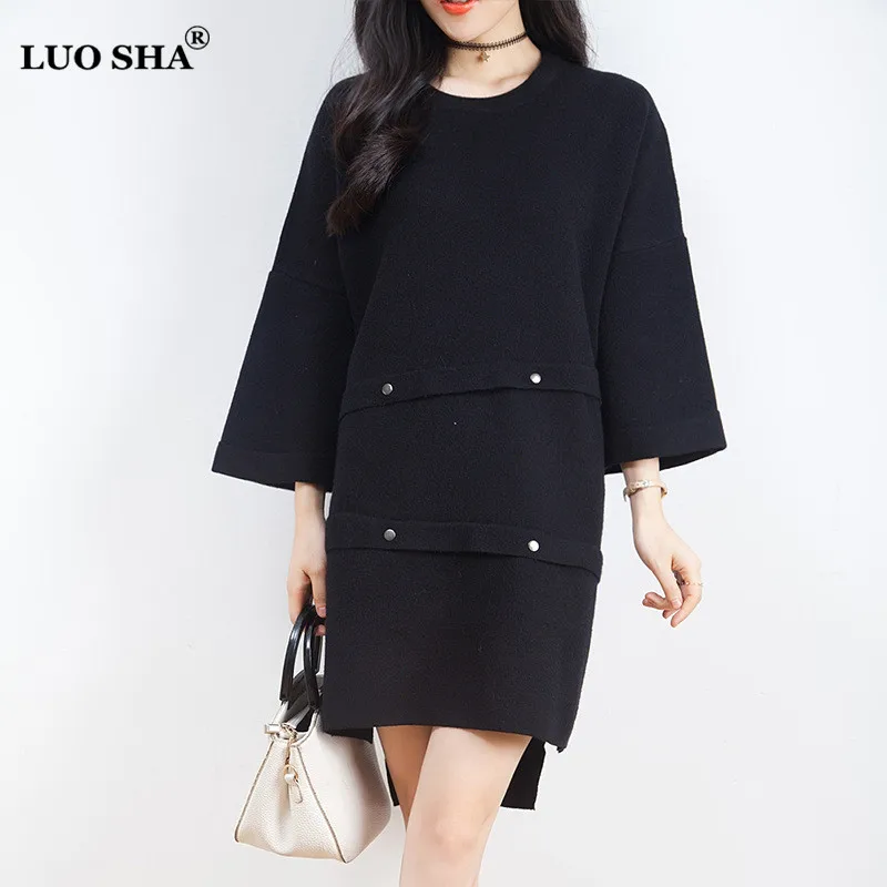 LUO SHA Fashion Women Sweaters Pullovers Long Pullover Button O-neck Knitted Casual Knitwear Sweater Mujer | Женская одежда