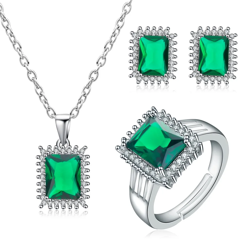 Комплект из колье и серёг с квадратным кристаллом|Ювелирные наборы| |