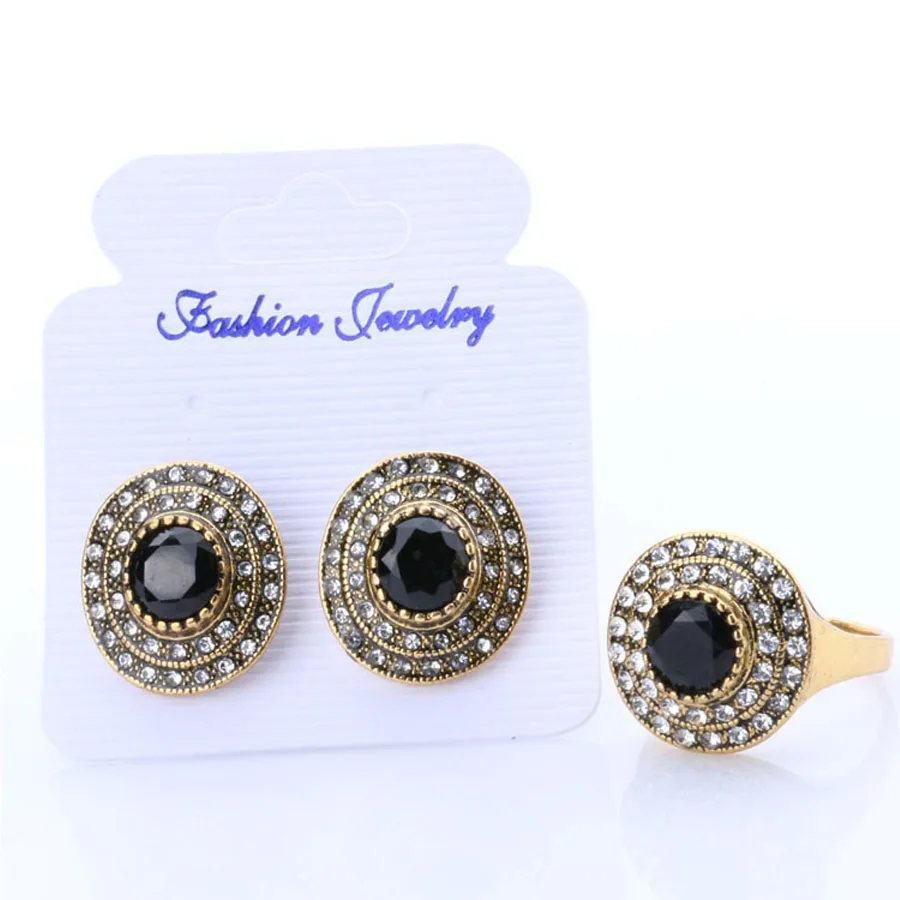 Женские винтажные серьги пусеты с большим черным камнем 2 шт./лот индийские