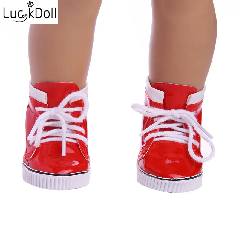 

LUCKDOLL Red Lace Up Boots Fit 18Inch American 43cm Baby Doll Clothes Accessories,Girls Toys,Generation,Birthday Gift
