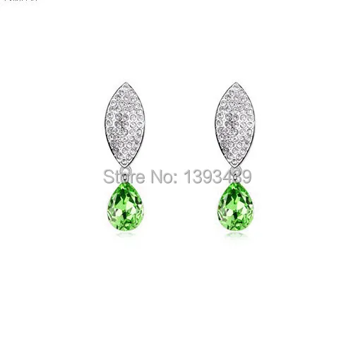 free shipping Girls jewelry cheap wholesale exquisite full of diamond crystal leaf drop earrings - leaves romantic | Украшения и